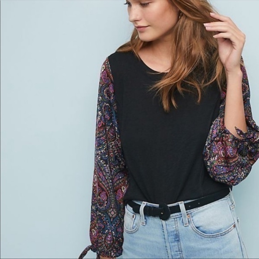 ANTHROPOLOGIE Akemi+Kin Maybelle Tie Sleeve Top S